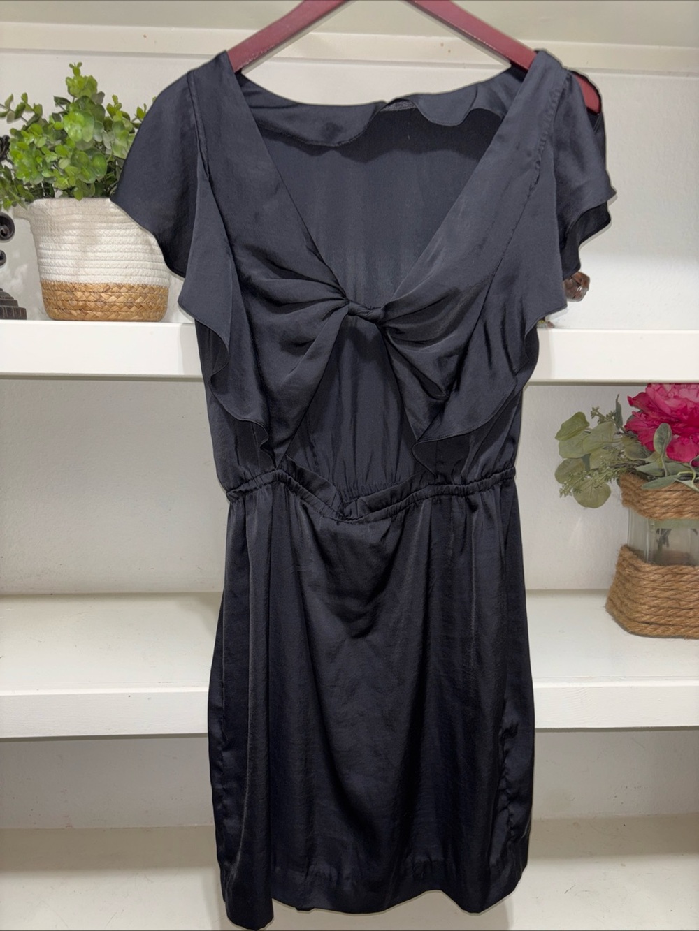 Mango black satin dress with tie detail Size M